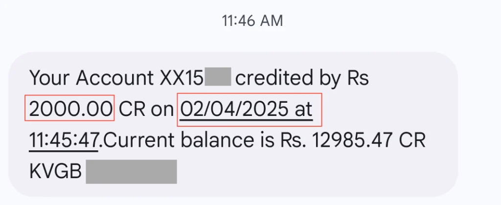 Gruhalakshmi Scheme Amount Credited SMS